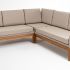 "Канны" диван модульный плетеный из роупа, основание дуб, роуп бежевый круглый, ткань бежевая 052
