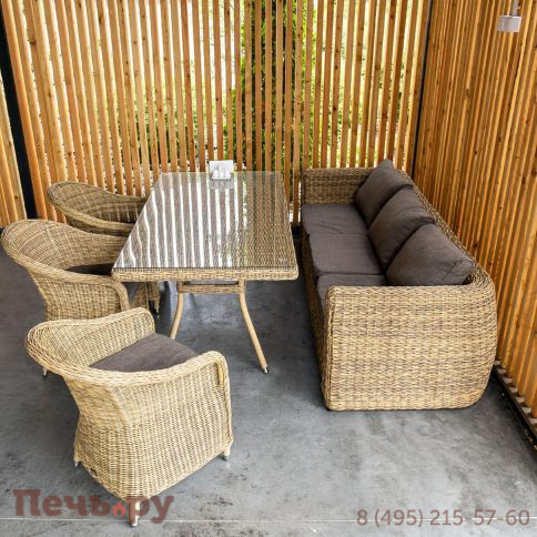 4SiS Кальяри диван из искусственного ротанга (гиацинт) трехместный, цвет соломенный фото 6