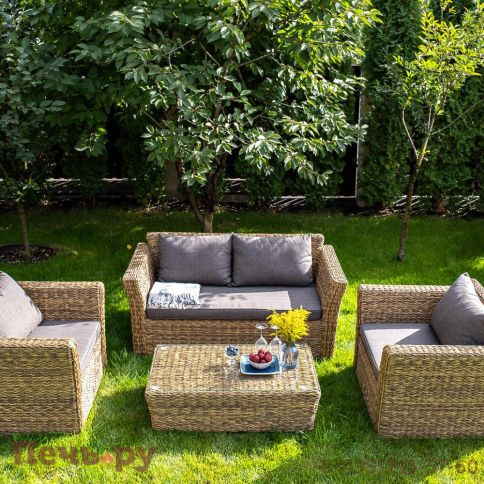 4SiS Капучино диван из искусственного ротанга (гиацинт) двухместный, цвет соломенный фото 5