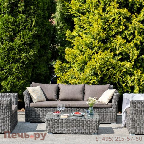 4SiS Капучино диван из искусственного ротанга трехместный, цвет графит фото 7