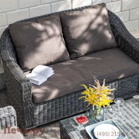4SiS Кон Панна  диван из искусственного ротанга двухместный, цвет графит фото 2