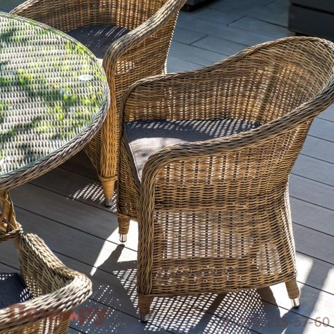 4SiS Равенна плетеное кресло из искусственного ротанга, цвет соломенный с серой подушкой фото 11