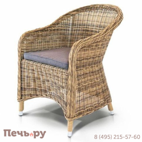 4SiS Равенна плетеное кресло из искусственного ротанга, цвет соломенный с серой подушкой фото