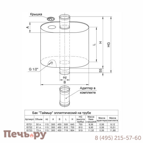 Бак Феррум Таймыр 50 л эллиптический на трубе (AISI 201) фото 2