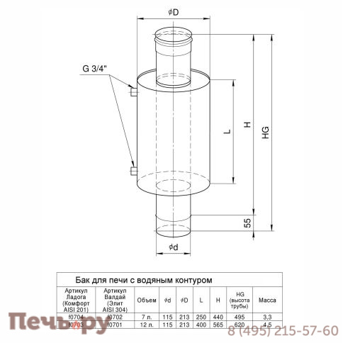 Бак теплообменник Феррум Ладога 7 л на трубе (AISI 201) фото 2
