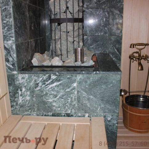 Банная печь ИзиСтим Геленджик в трёхстороннем кожухе с открытым верхом из змеевика изображение 3 Банная печь ИзиСтим Геленджик в трёхстороннем кожухе с открытым верхом из змеевика фото 3