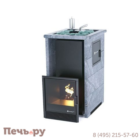 Банная печь ИзиСтим Сочи-М2 в трехстороннем кожухе с открытым верхом из талькохлорита фото