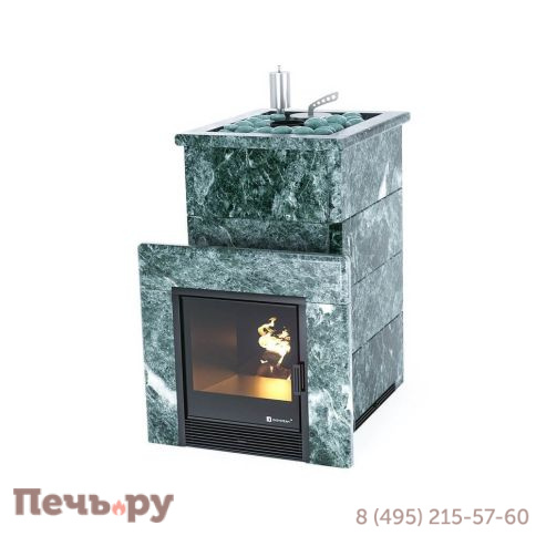 Банная печь ИзиСтим Сочи в кожухе с открытым верхом из змеевика фото