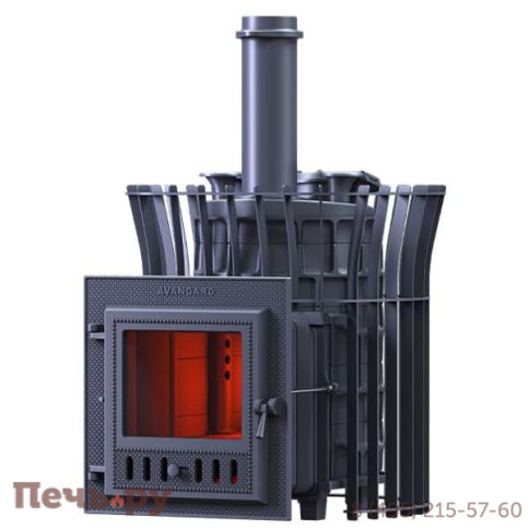 Чугунная банная печь GFS Авангард ЗК 25 (М) Ураган в сетке Тюльпан фото