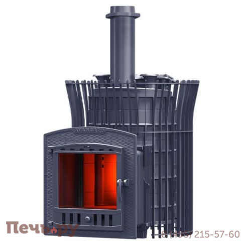 Чугунная банная печь GFS Авангард ЗК 25 (П2) Ураган в сетке Тюльпан фото