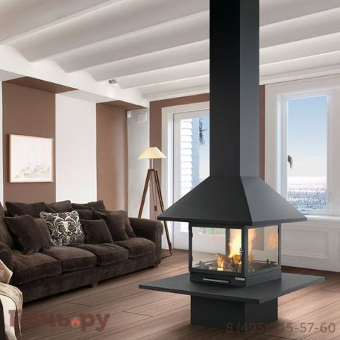 Дровяной камин Traforart Vulcano Central (Вулкано) под мрамор со стеклом фото