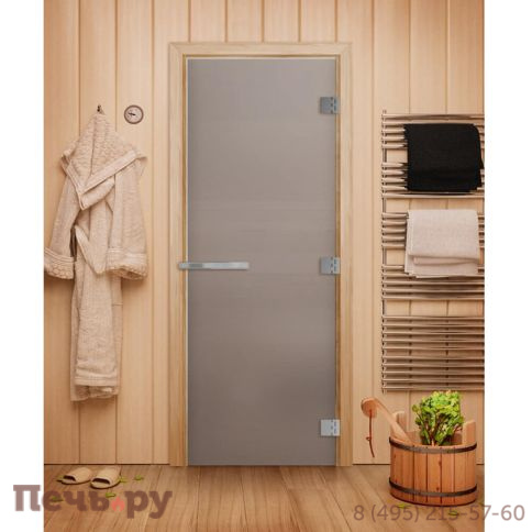 Дверь для бани DoorWood Эталон Сатин 1900х700, 10 мм, 3 петли, коробка - листв. порода фото