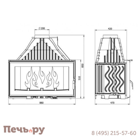 Каминная чугунная топка Kaw-Met W12 19,4 кВт фото 12