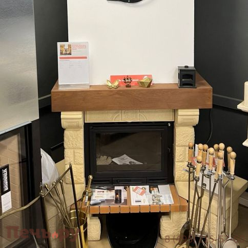 Каминная облицовка Supra Russia Bolero SR, желтая, с деревянной балкой фото 4