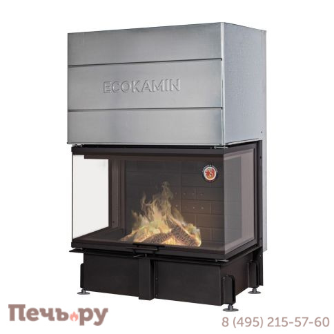 Каминная топка ЭкоКамин Дельта 1000 B три стекла черный шамот принтинг фото