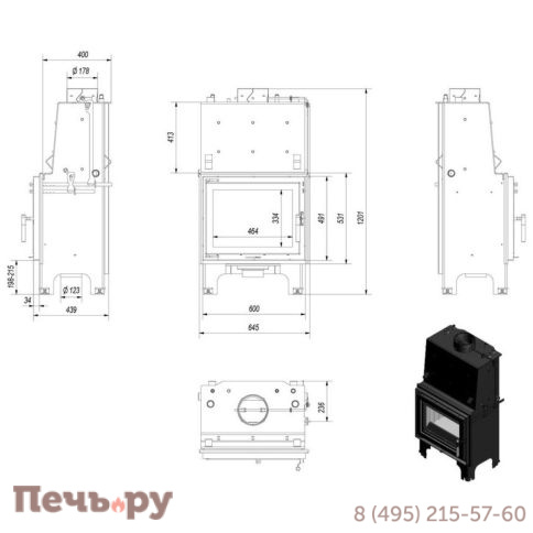 Каминная топка Kratki Aquario/M/12/PW/W фото 3