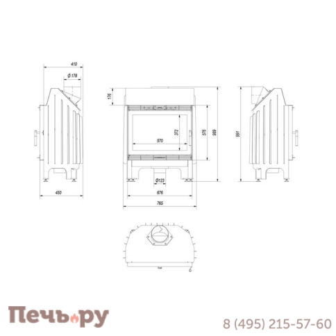 Каминная топка Kratki Blanka 670/570 (керамич. футеровка) фото 4