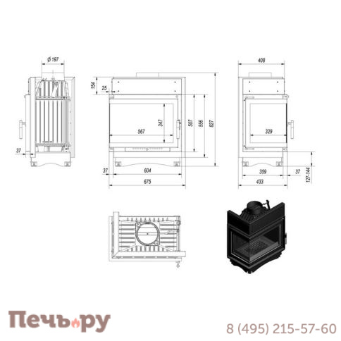 Каминная топка Kratki Maja/L/BS (угловое стекло слева) фото 8