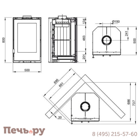 Каминная топка La Nordica Inserto 50 Verticale Crystal Ventilato фото 8