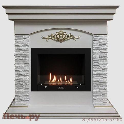 Каминный портал Lux Fire МДФ Лондон 1060 с биокамином Фаер Бокс 3-25.5 (белый) фото