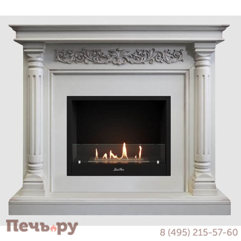 Каминный портал Lux Fire МДФ Валенсия Люкс 1300 с биокамином  Фаер  Бокс 1 - 33 (белый) фото