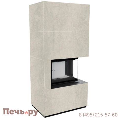 Каминокомплект Kratki Pro Floki в облицовке Naturali Pietra di Savoia Perla Bocciardata, угловое стекло справа фото