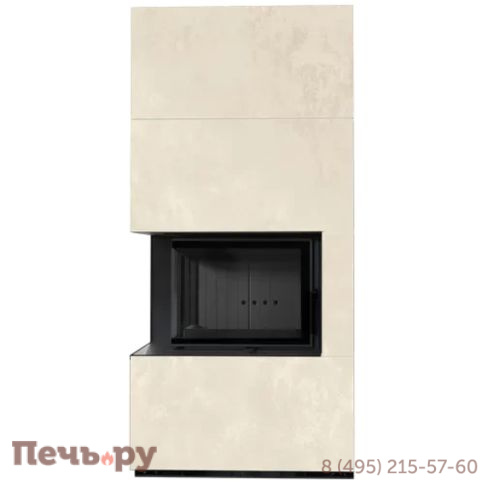 Каминокомплект Kratki Pro Floki в облицовке Oxide Bianco, угловое стекло слева фото 3