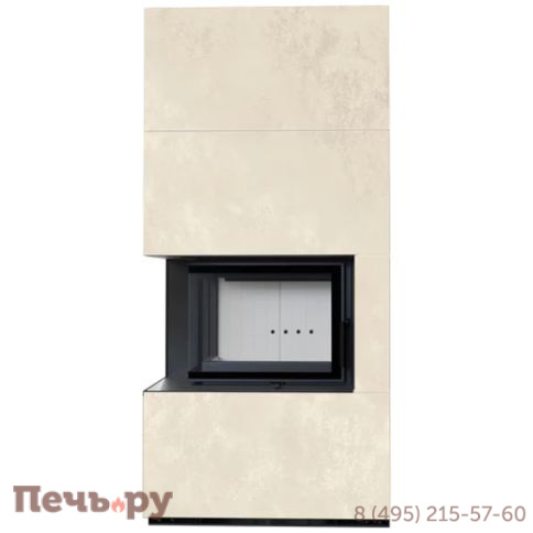 Каминокомплект Kratki Pro Floki в облицовке Oxide Bianco, угловое стекло слева фото 4