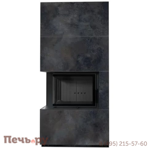 Каминокомплект Kratki Pro Floki в облицовке Oxide Nero, угловое стекло слева фото 4