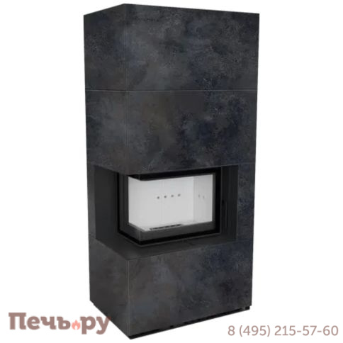 Каминокомплект Kratki Pro Floki в облицовке Oxide Nero, угловое стекло слева фото