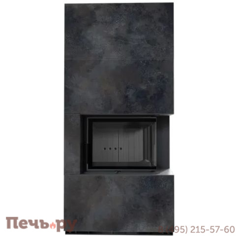 Каминокомплект Kratki Pro Floki в облицовке Oxide Nero, угловое стекло справа фото 3