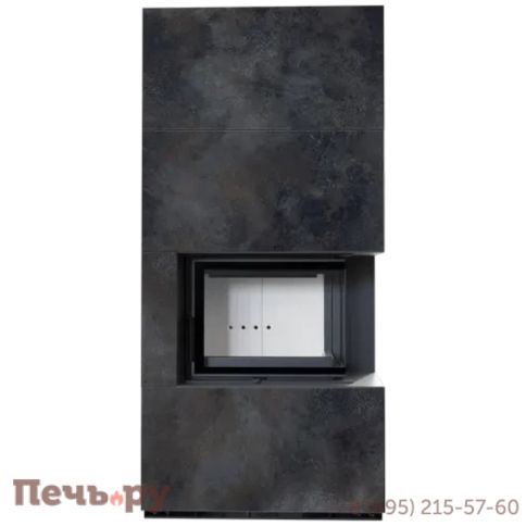 Каминокомплект Kratki Pro Floki в облицовке Oxide Nero, угловое стекло справа фото 4