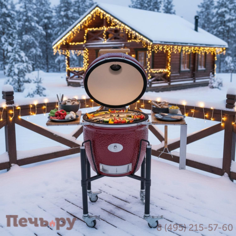 Керамический гриль Monolith Classic Pro serie 2.0 Red с боковыми столиками и подставкой фото 2