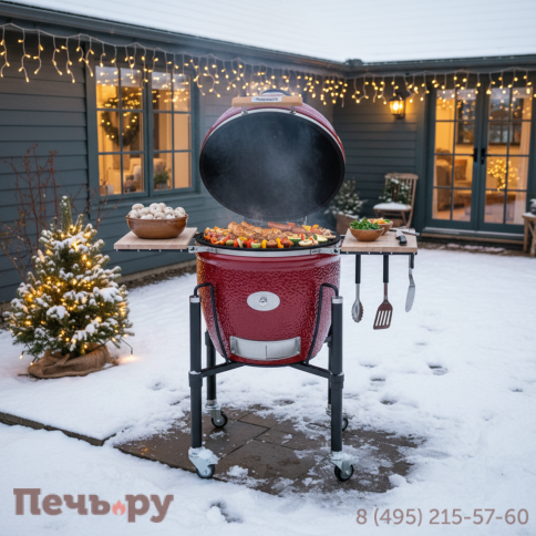 Керамический гриль Monolith Lechef Pro Series 2.0 Red с боковыми столиками и подставкой фото