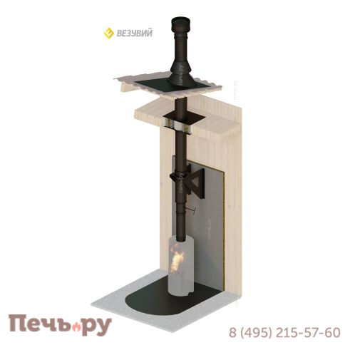 Комплект дымохода Везувий, д. 120 мм, нержсталь, черный, проход через крышу, верхний выход фото