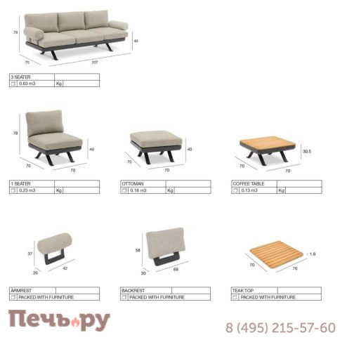 Комплект лаунж мебели Brafritid Lund 1, антрацит/серый, алюминий фото 13