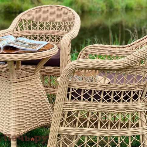 Комплект плетеной мебели Gardeck Мokka Loreto (стол кофейный круглый, 2 кресла), Бежевый фото 3