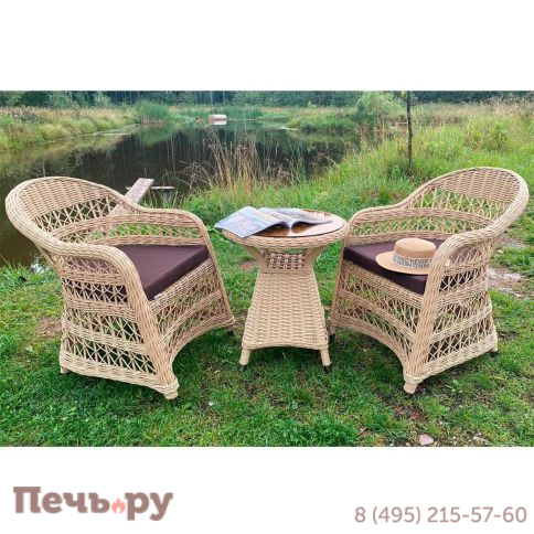 Комплект плетеной мебели Gardeck Мokka Loreto (стол кофейный круглый, 2 кресла), Бежевый фото