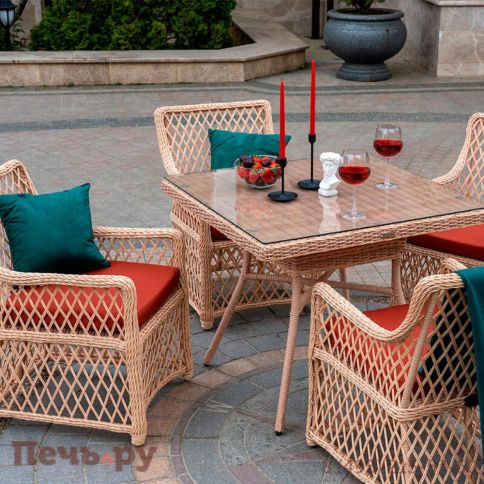 Комплект плетеной мебели Gardeck Mokka Bella Family Mokka Villa Rosa (4 кресла) + 4 подушки фото 2