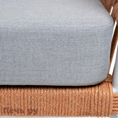 Кресло плетеное из роупа 4SiS Диего, каркас алюминий светло-серый (RAL7035) муар, роуп оранжевый меланж круглый, ткань светло-серая фото 10