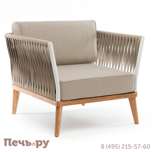 Кресло плетеное из роупа 4SiS Касабланка, основание дуб, роуп серо-коричневый 23мм, ткань серая фото 3