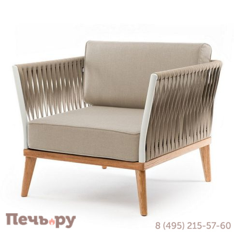 Кресло плетеное из роупа 4SiS Касабланка, основание дуб, роуп серо-коричневый 23мм, ткань серая фото