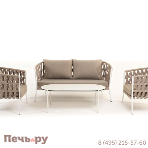 Лаунж-зона 4SiS Диего 4-местная плетеная из роупа (веревки), каркас алюминиевый белый, роуп бежевый фото 17