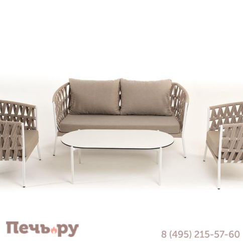 Лаунж-зона 4SiS Диего 4-местная плетеная из роупа (веревки), каркас алюминиевый белый, роуп бежевый фото 18