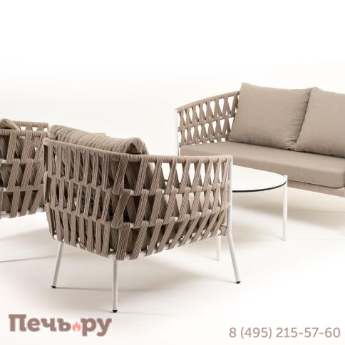 Лаунж-зона 4SiS Диего 4-местная плетеная из роупа (веревки), каркас алюминиевый белый, роуп бежевый фото 19
