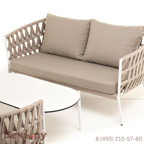 Лаунж-зона 4SiS Диего 4-местная плетеная из роупа (веревки), каркас алюминиевый белый, роуп бежевый фото 23