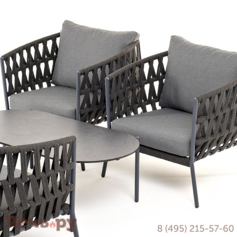 Лаунж-зона 4SiS Диего 4-местная плетеная из роупа (веревки), каркас алюминиевый темно-серый, роуп темно-серый фото 19