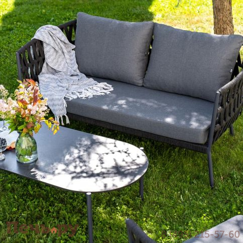 Лаунж-зона 4SiS Диего 4-местная плетеная из роупа (веревки), каркас алюминиевый темно-серый, роуп темно-серый фото 5