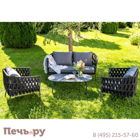 Лаунж-зона 4SiS Диего 4-местная плетеная из роупа (веревки), каркас алюминиевый темно-серый, роуп темно-серый фото