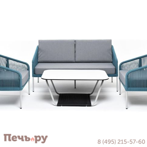 Лаунж-зона 4SiS Канны 4-местная из роупа со столом Глория (молочный), каркас алюминиевый светло-серый, роуп бирюзовый фото 2